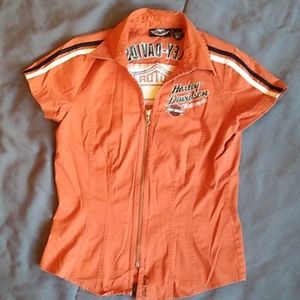 Harley Davidson orange zip shirt small
